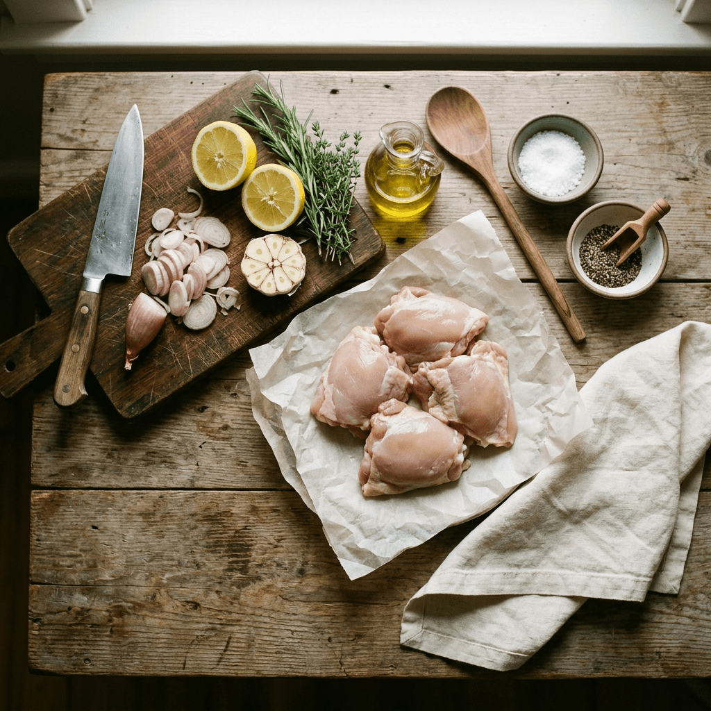 Brightplate Issue 01 cover — overhead spread of weeknight dinner ingredients